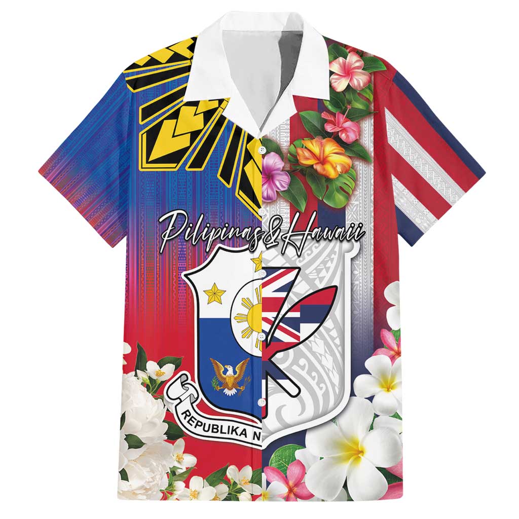 Personalised Hawaii and Philippines Together Hawaiian Shirt The Emblems with Cultural Symbols Blue-White-Red Tricolor
