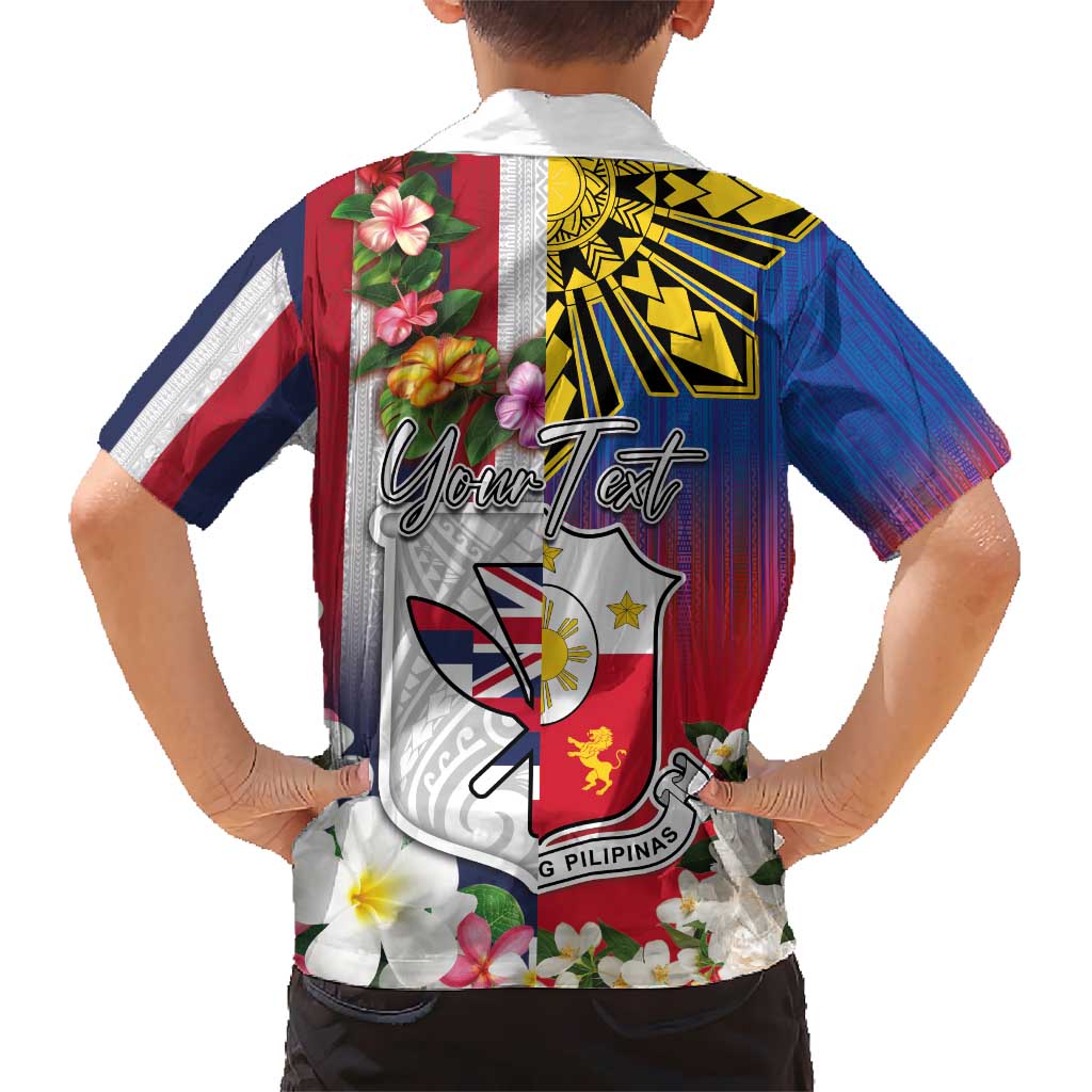 Personalised Hawaii and Philippines Together Kid Hawaiian Shirt The Emblems with Cultural Symbols Blue-White-Red Tricolor