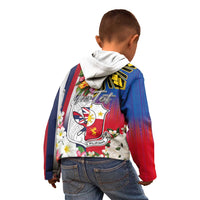 Personalised Hawaii and Philippines Together Kid Hoodie The Emblems with Cultural Symbols Blue-White-Red Tricolor