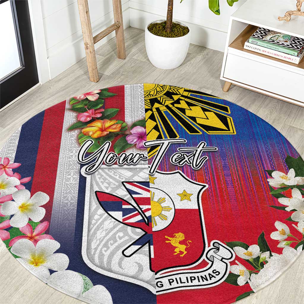 Personalised Hawaii and Philippines Together Round Carpet The Emblems with Cultural Symbols Blue-White-Red Tricolor LT03 Art - Polynesian Pride
