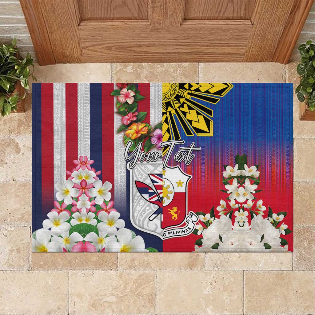 Personalised Hawaii and Philippines Together Rubber Doormat The Emblems with Cultural Symbols Blue-White-Red Tricolor LT03 Art - Polynesian Pride