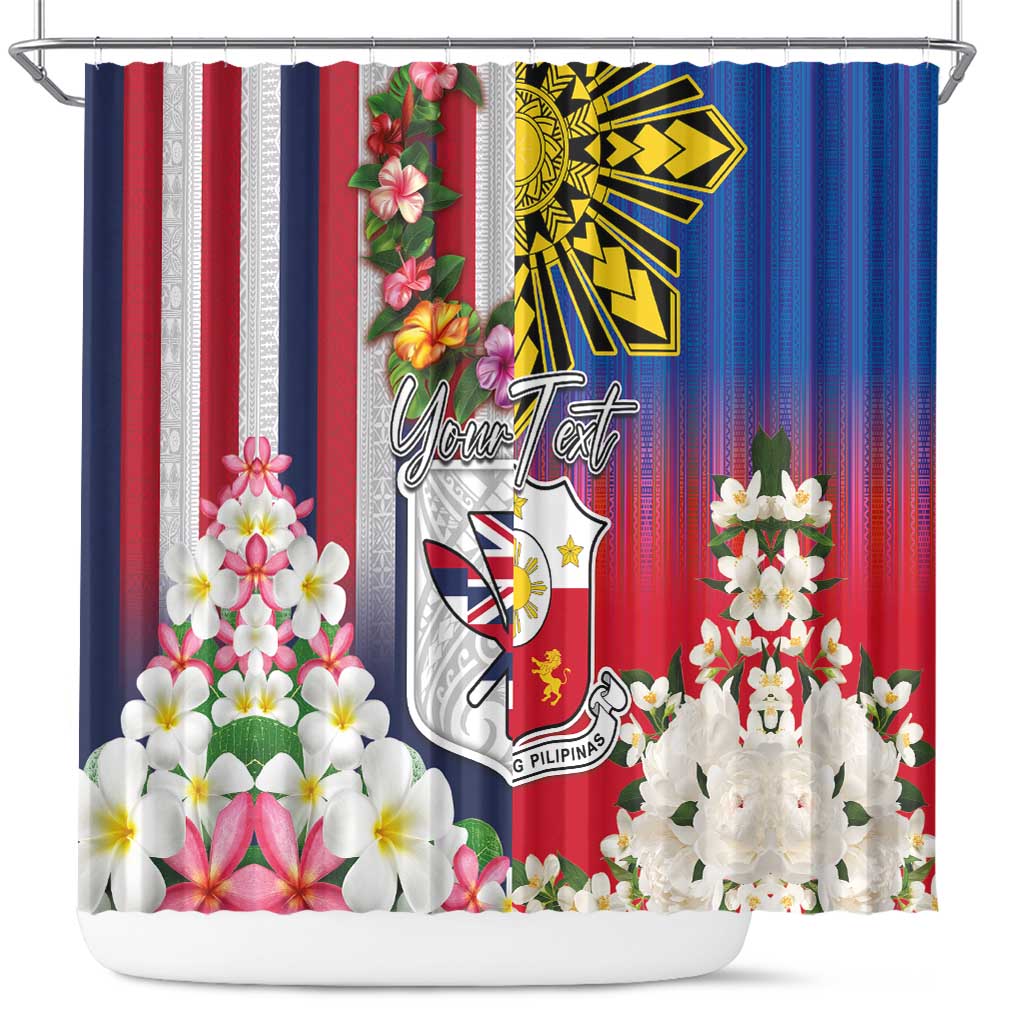 Personalised Hawaii and Philippines Together Shower Curtain The Emblems with Cultural Symbols Blue-White-Red Tricolor LT03 Art - Polynesian Pride