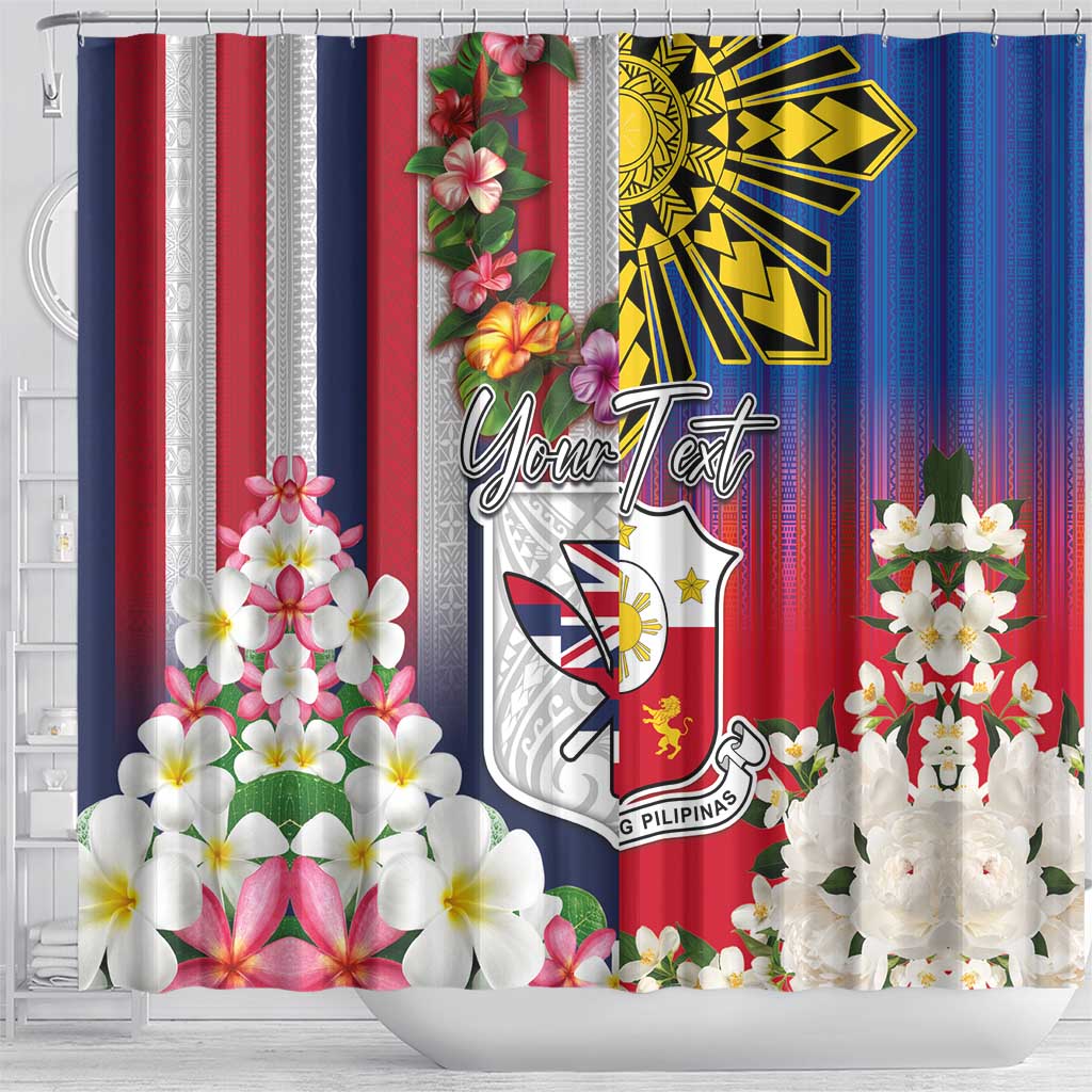 Personalised Hawaii and Philippines Together Shower Curtain The Emblems with Cultural Symbols Blue-White-Red Tricolor LT03 - Polynesian Pride