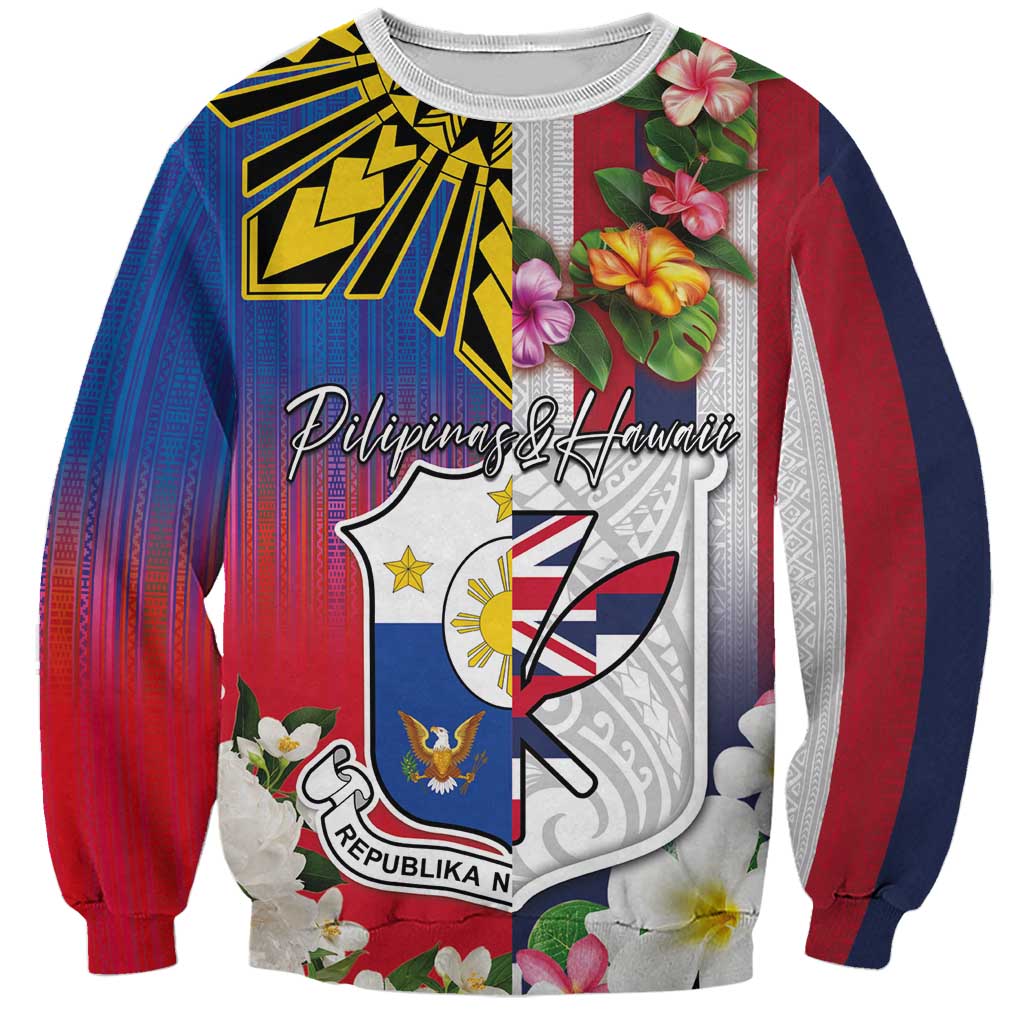 Personalised Hawaii and Philippines Together Sweatshirt The Emblems with Cultural Symbols Blue-White-Red Tricolor LT03 Unisex Art - Polynesian Pride