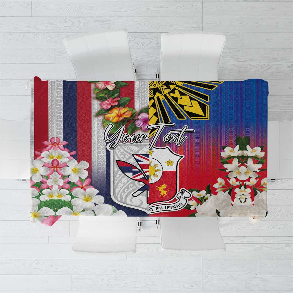 Personalised Hawaii and Philippines Together Tablecloth The Emblems with Cultural Symbols Blue-White-Red Tricolor LT03 Art - Polynesian Pride