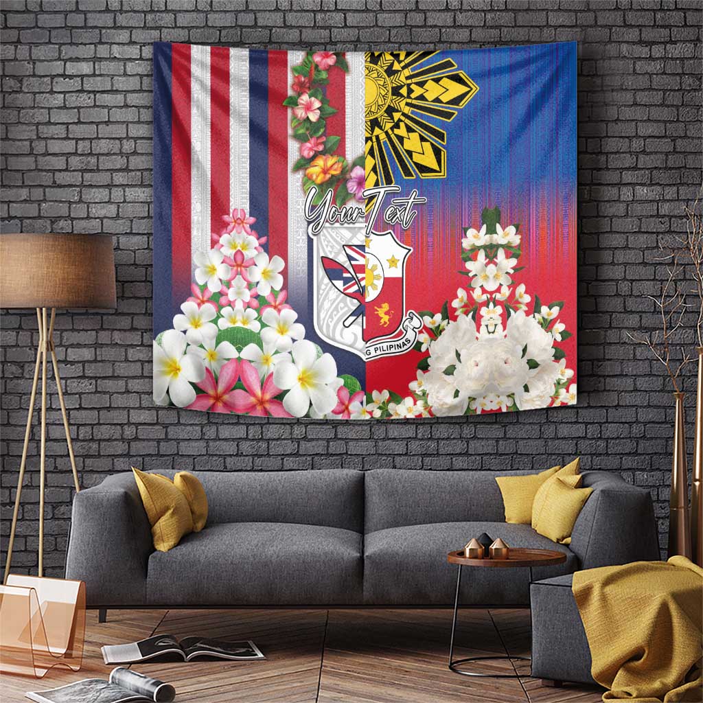 Personalised Hawaii and Philippines Together Tapestry The Emblems with Cultural Symbols Blue-White-Red Tricolor LT03 Art - Polynesian Pride