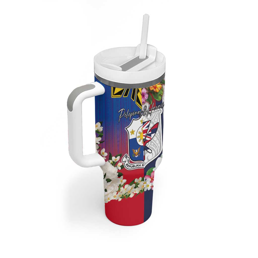 Personalised Hawaii and Philippines Together Tumbler With Handle The Emblems with Cultural Symbols Blue-Red Gradient