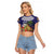 Bula Fiji Crested Iguana Raglan Cropped T Shirt Tagimaucia Tapa Tribal Blue Color LT03 Female Blue - Polynesian Pride