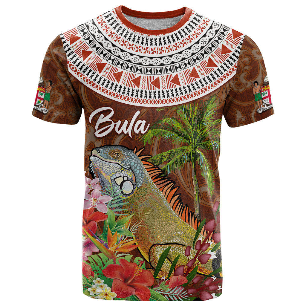 Bula Fiji Crested Iguana T Shirt Tagimaucia Tapa Tribal Brown Color LT03 Brown - Polynesian Pride