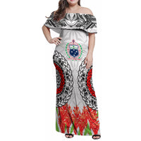 Samoa Siapo Ula Fala Family Matching Off Shoulder Maxi Dress and Hawaiian Shirt With Ginger Plant White Color LT03 Mom's Dress White - Polynesian Pride