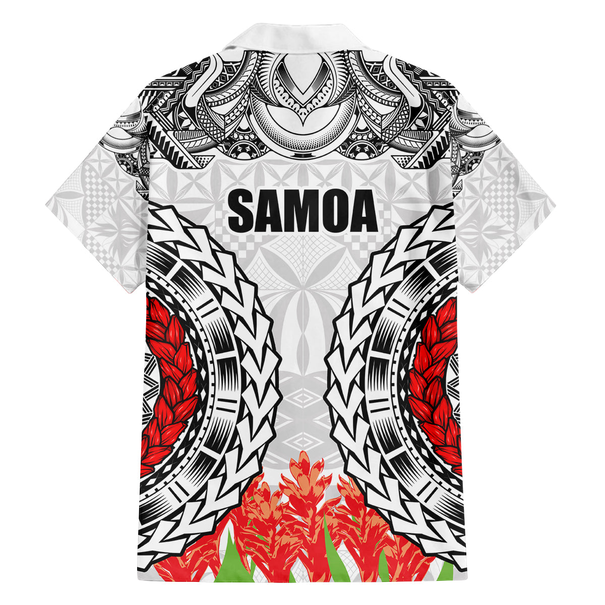 Samoa Siapo Ula Fala Family Matching Tank Maxi Dress and Hawaiian Shirt With Ginger Plant White Color LT03 - Polynesian Pride