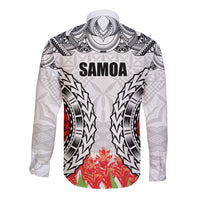 Samoa Siapo Ula Fala Long Sleeve Button Shirt With Ginger Plant White Color LT03 - Polynesian Pride