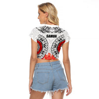 Samoa Siapo Ula Fala Raglan Cropped T Shirt With Ginger Plant White Color LT03 - Polynesian Pride