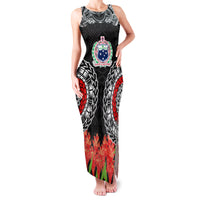 Samoa Siapo Ula Fala Family Matching Tank Maxi Dress and Hawaiian Shirt With Ginger Plant Black Color LT03 Mom's Dress Black - Polynesian Pride