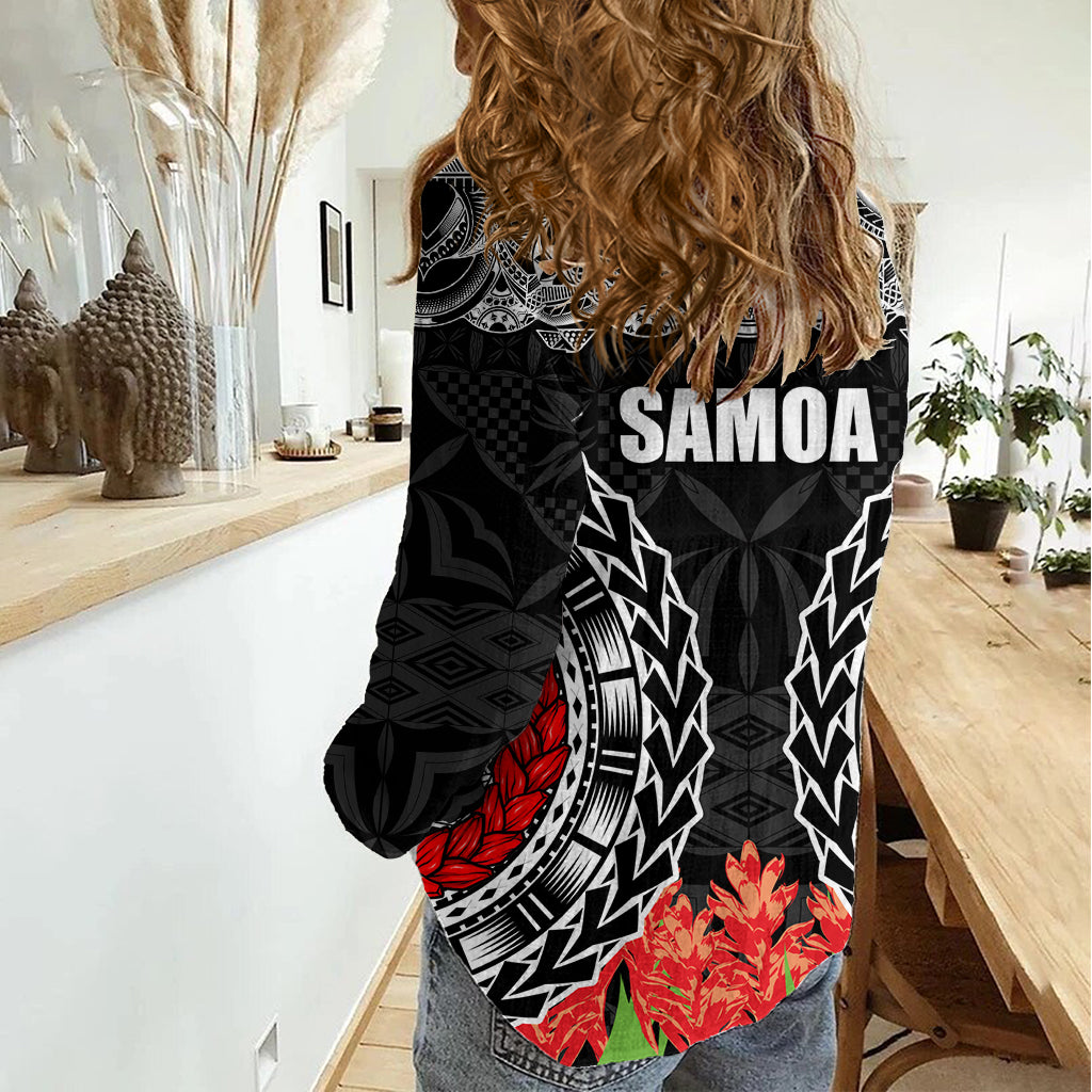 Samoa Siapo Ula Fala Women Casual Shirt With Ginger Plant Black Color LT03 - Polynesian Pride