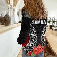 Samoa Siapo Ula Fala Women Casual Shirt With Ginger Plant Black Color LT03 - Polynesian Pride