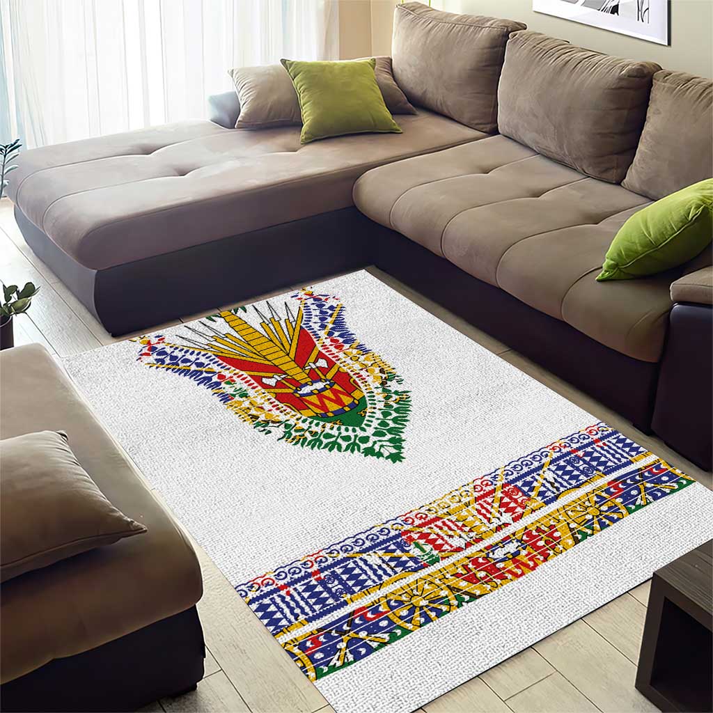 Haiti Flag Traditional Dashiki Area Rug White Color - Polynesian Pride
