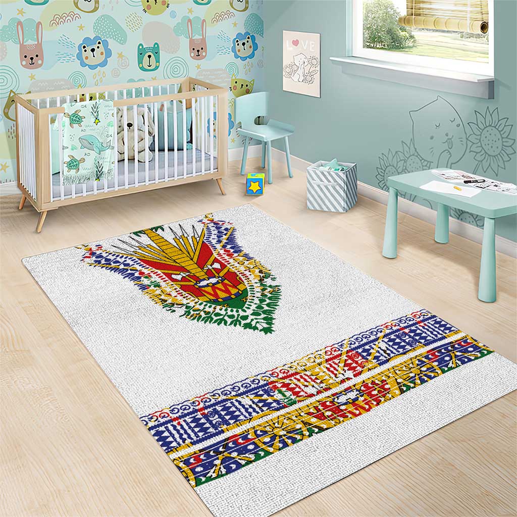 Haiti Flag Traditional Dashiki Area Rug White Color - Polynesian Pride