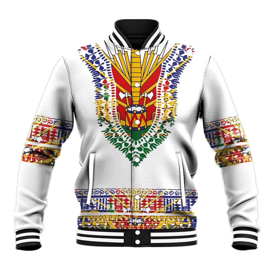Haiti Flag Traditional Dashiki Baseball Jacket White Color LT03 Unisex White - Polynesian Pride