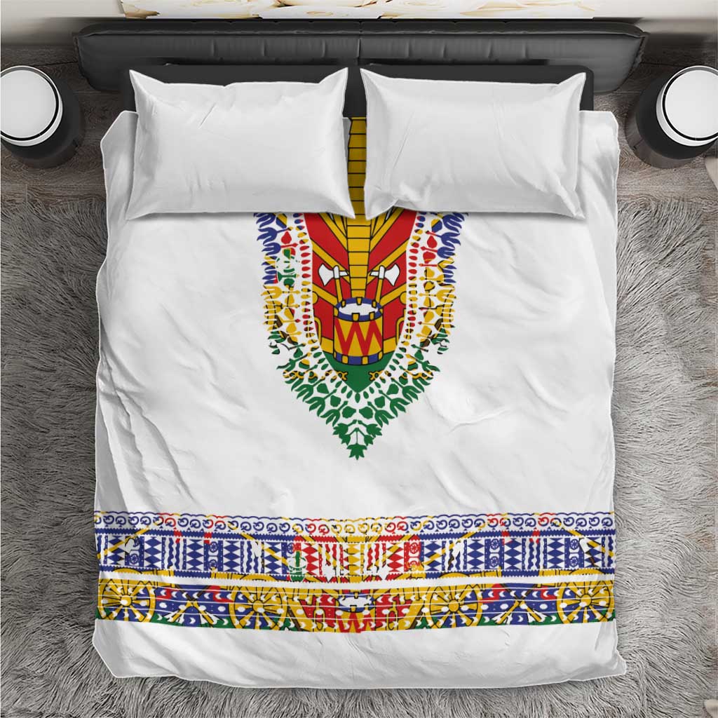 Haiti Flag Traditional Dashiki Bedding Set White Color - Polynesian Pride
