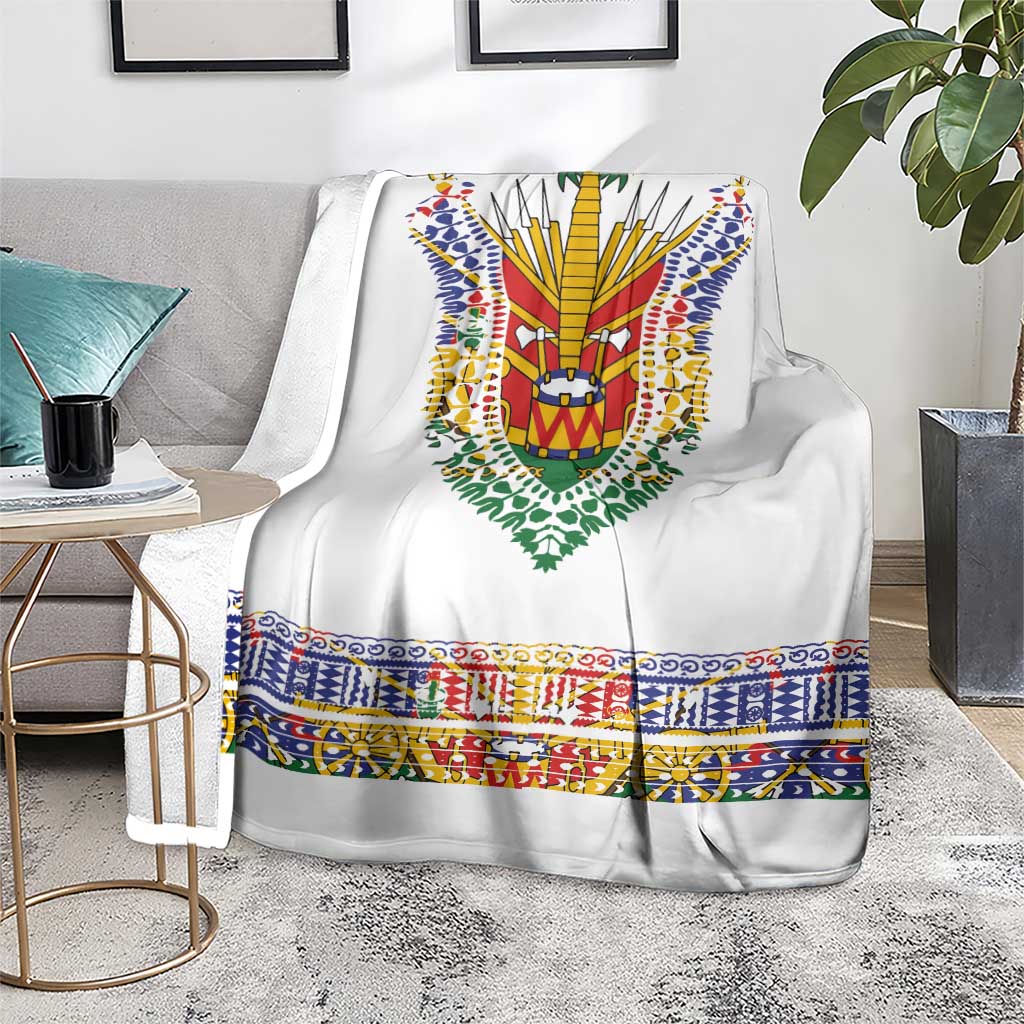 Haiti Flag Traditional Dashiki Blanket White Color - Polynesian Pride