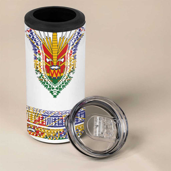 Personalized Second Anpi an Ayiti 4 in 1 Can Cooler Tumbler Imperial Haiti Coat Of Arms Tropical Flowers LT15