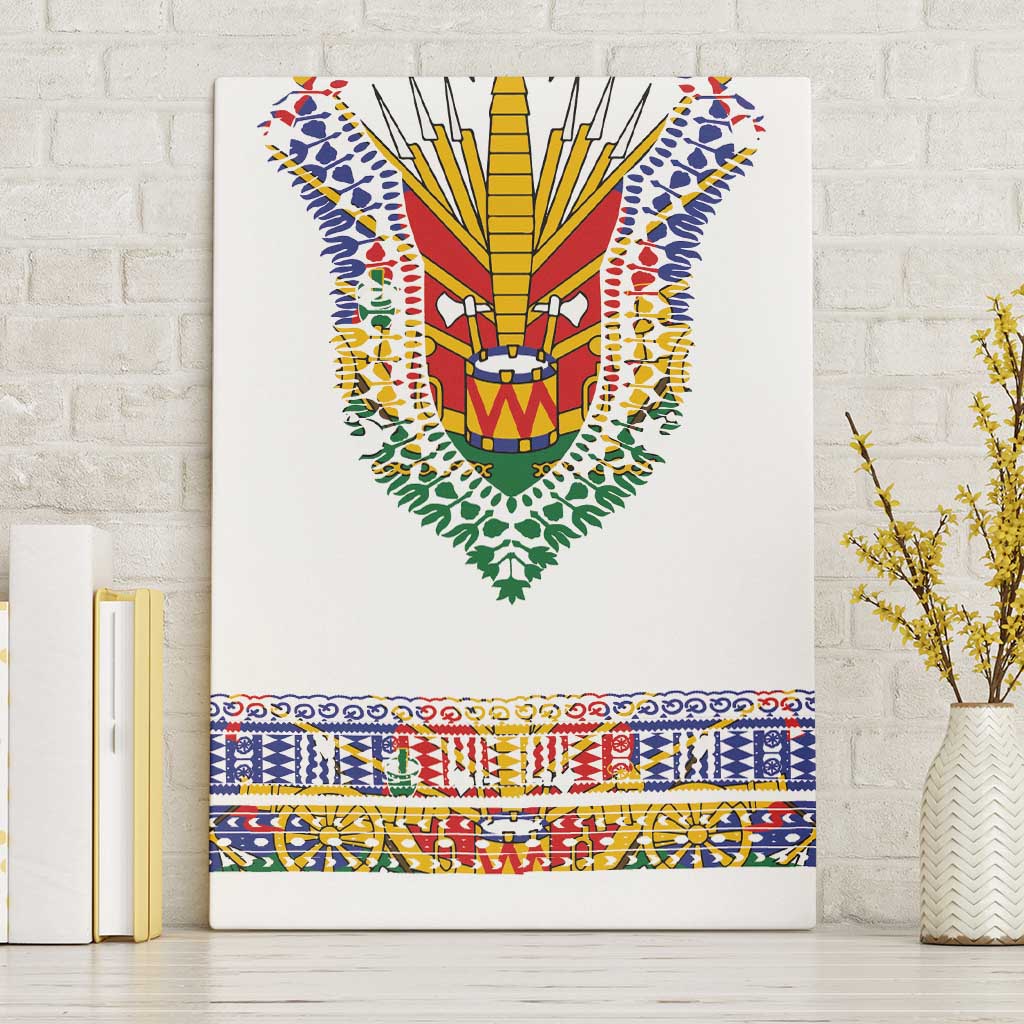 Haiti Flag Traditional Dashiki Canvas Wall Art White Color - Polynesian Pride