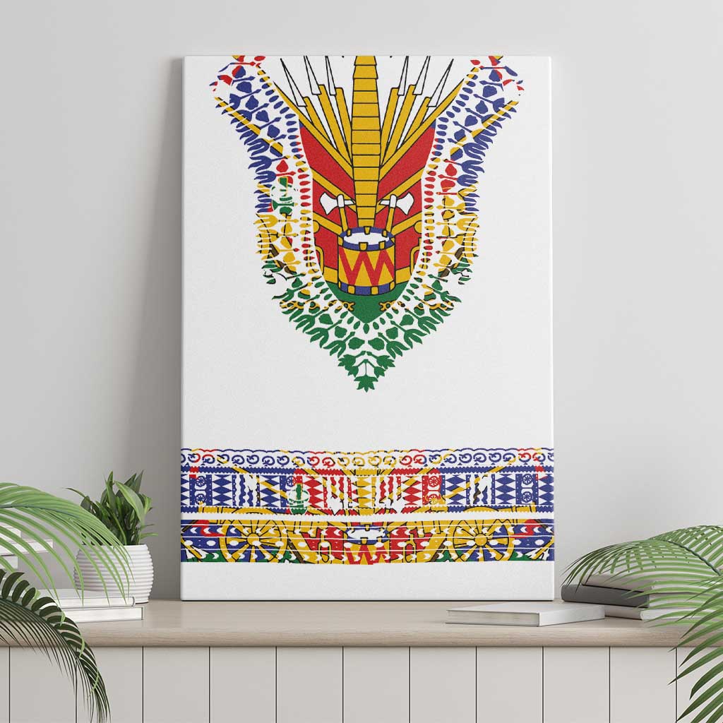 Haiti Flag Traditional Dashiki Canvas Wall Art White Color - Polynesian Pride