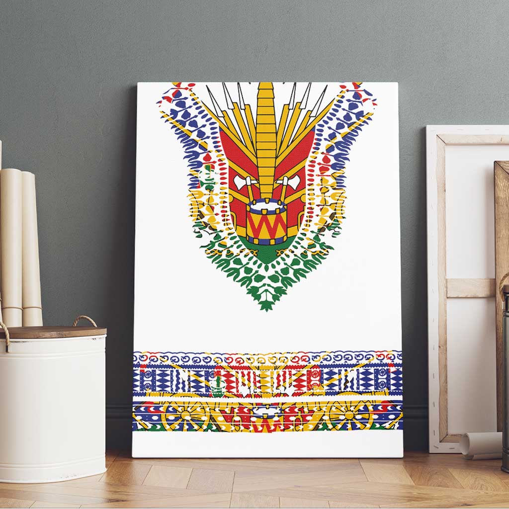 Haiti Flag Traditional Dashiki Canvas Wall Art White Color - Polynesian Pride