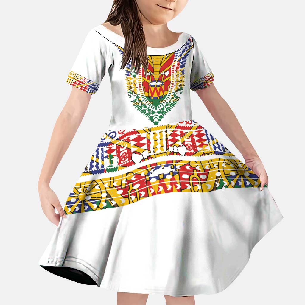 Haiti Flag Traditional Dashiki Family Matching Mermaid Dress and Hawaiian Shirt White Color LT03 Daughter's Dress White - Polynesian Pride