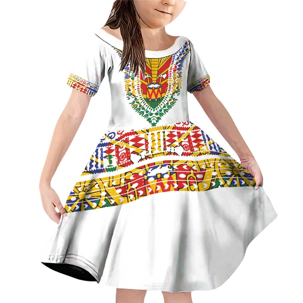 Haiti Flag Traditional Dashiki Family Matching Off Shoulder Short Dress and Hawaiian Shirt White Color - Polynesian Pride