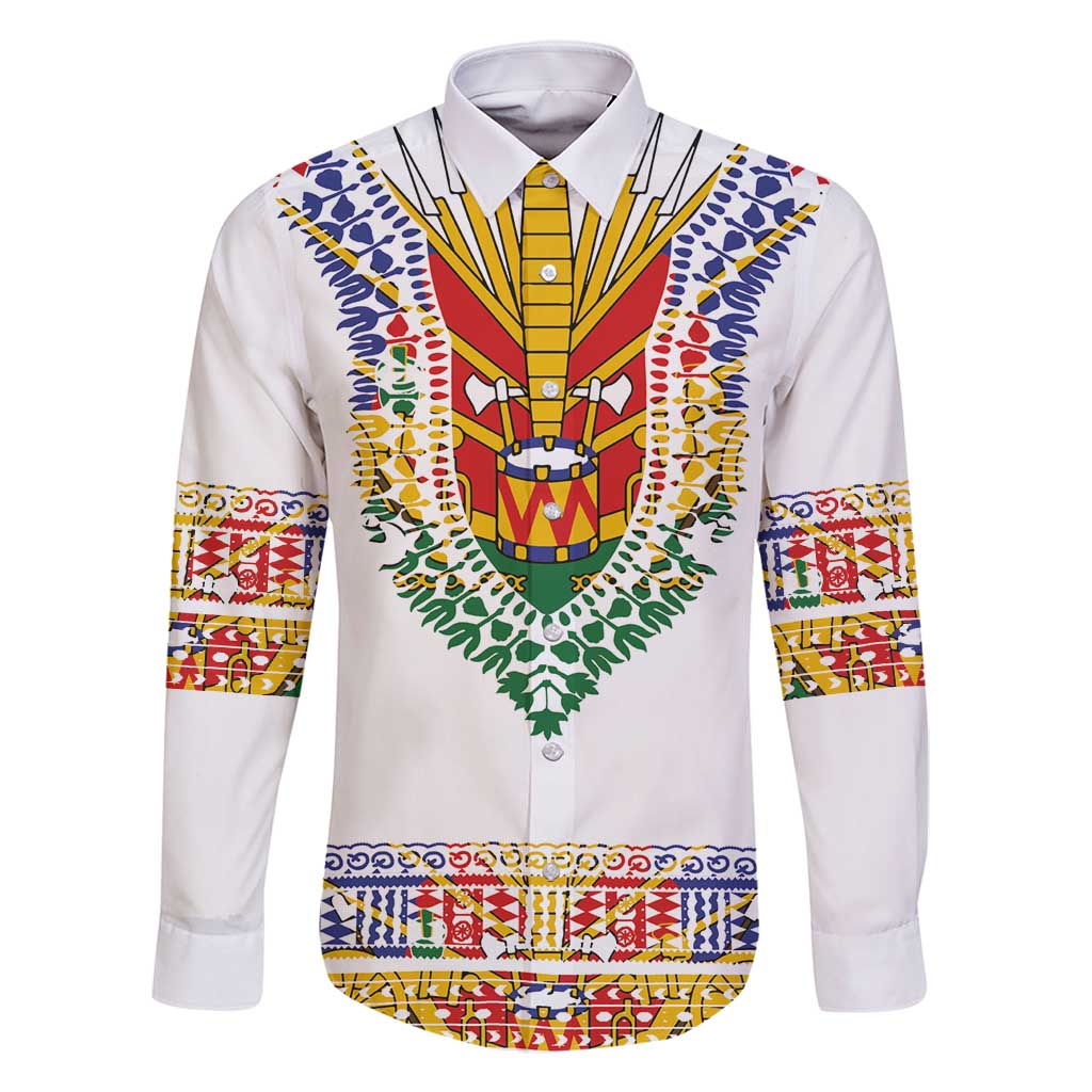 Haiti Flag Traditional Dashiki Family Matching Off Shoulder Short Dress and Hawaiian Shirt White Color - Polynesian Pride