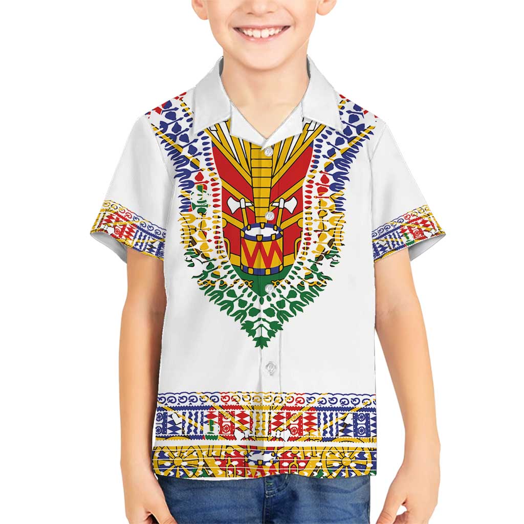 Haiti Flag Traditional Dashiki Family Matching Summer Maxi Dress and Hawaiian Shirt White Color LT03 Son's Shirt White - Polynesian Pride