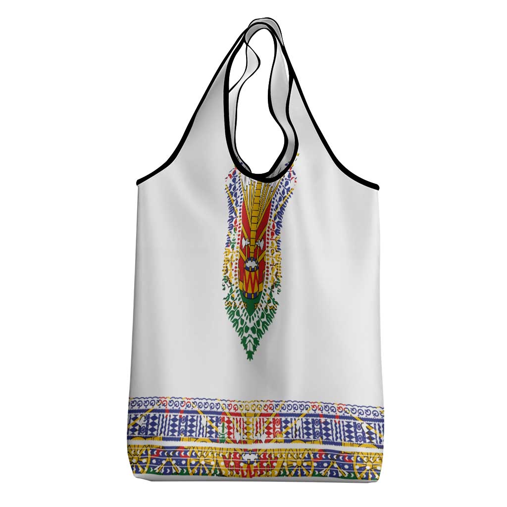 Haiti Flag Traditional Dashiki Grocery Bag White Color - Polynesian Pride