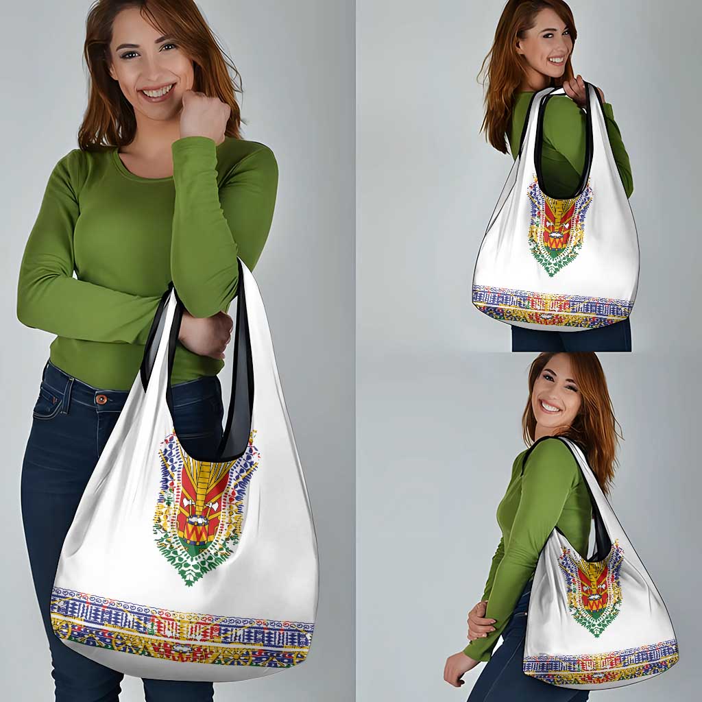 Haiti Flag Traditional Dashiki Grocery Bag White Color - Polynesian Pride