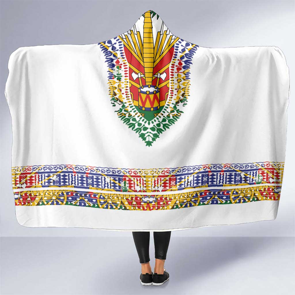 Haiti Flag Traditional Dashiki Hooded Blanket White Color LT03 One Size White - Polynesian Pride