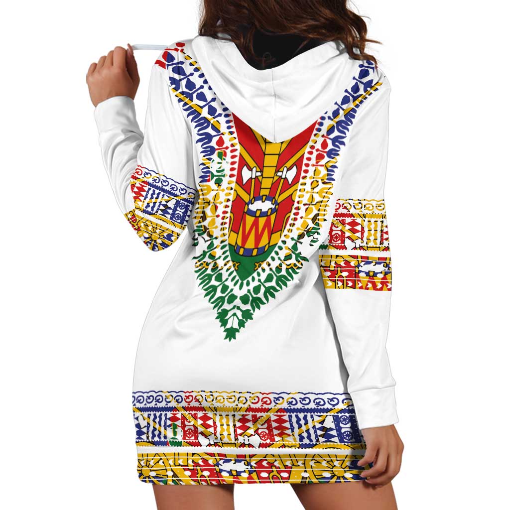 Haiti Flag Traditional Dashiki Hoodie Dress White Color LT03 - Polynesian Pride