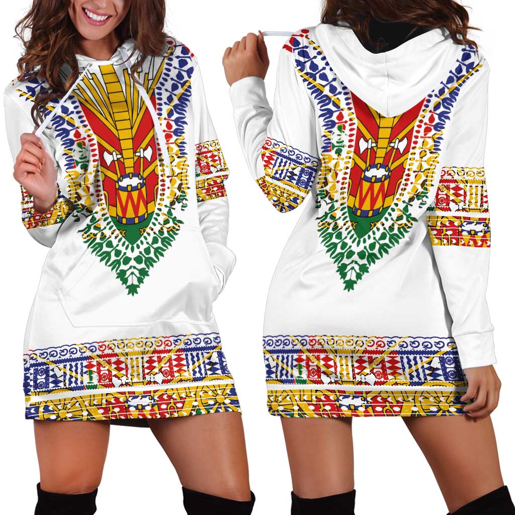 Haiti Flag Traditional Dashiki Hoodie Dress White Color LT03 - Polynesian Pride