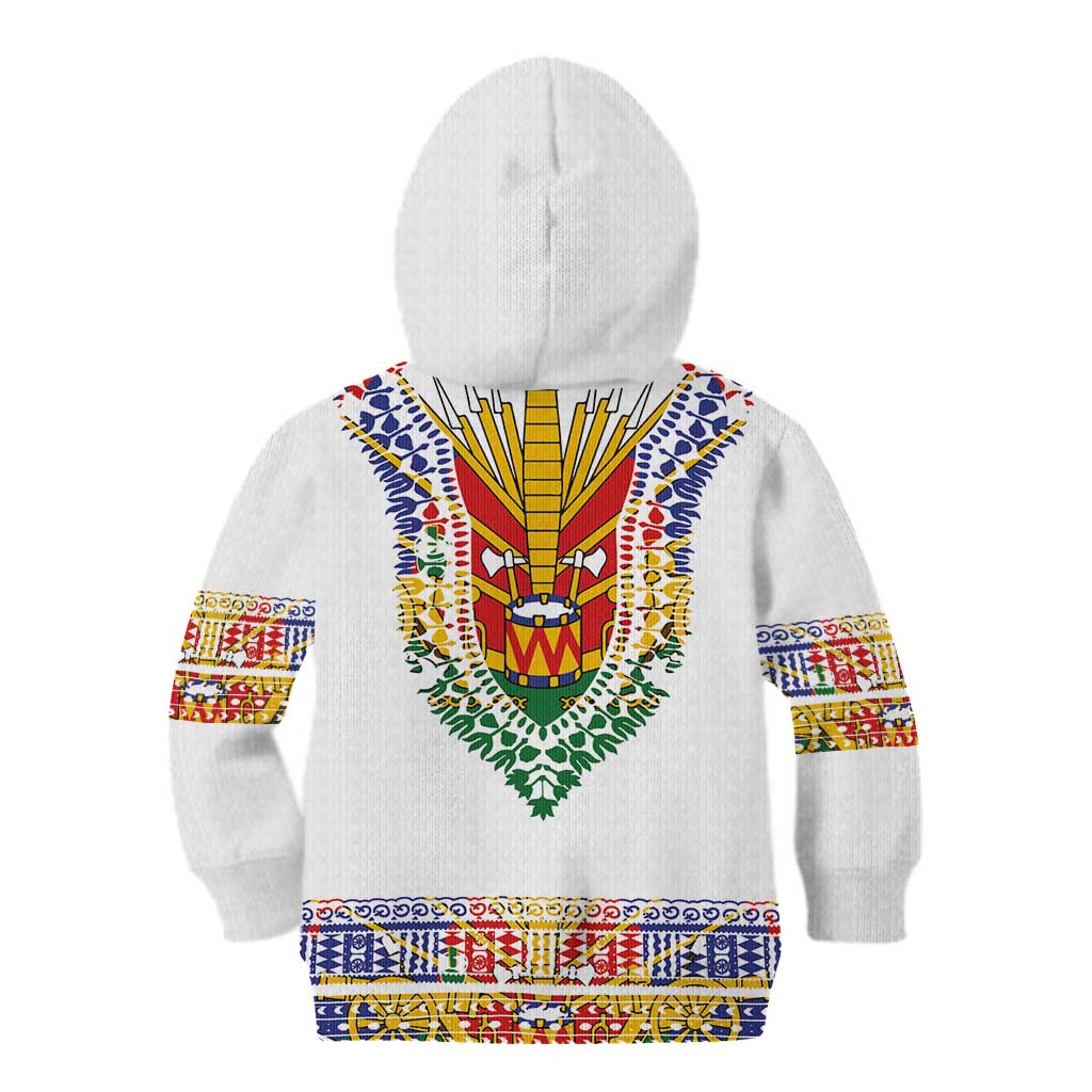 Haiti Flag Traditional Dashiki Kid Hoodie White Color - Polynesian Pride