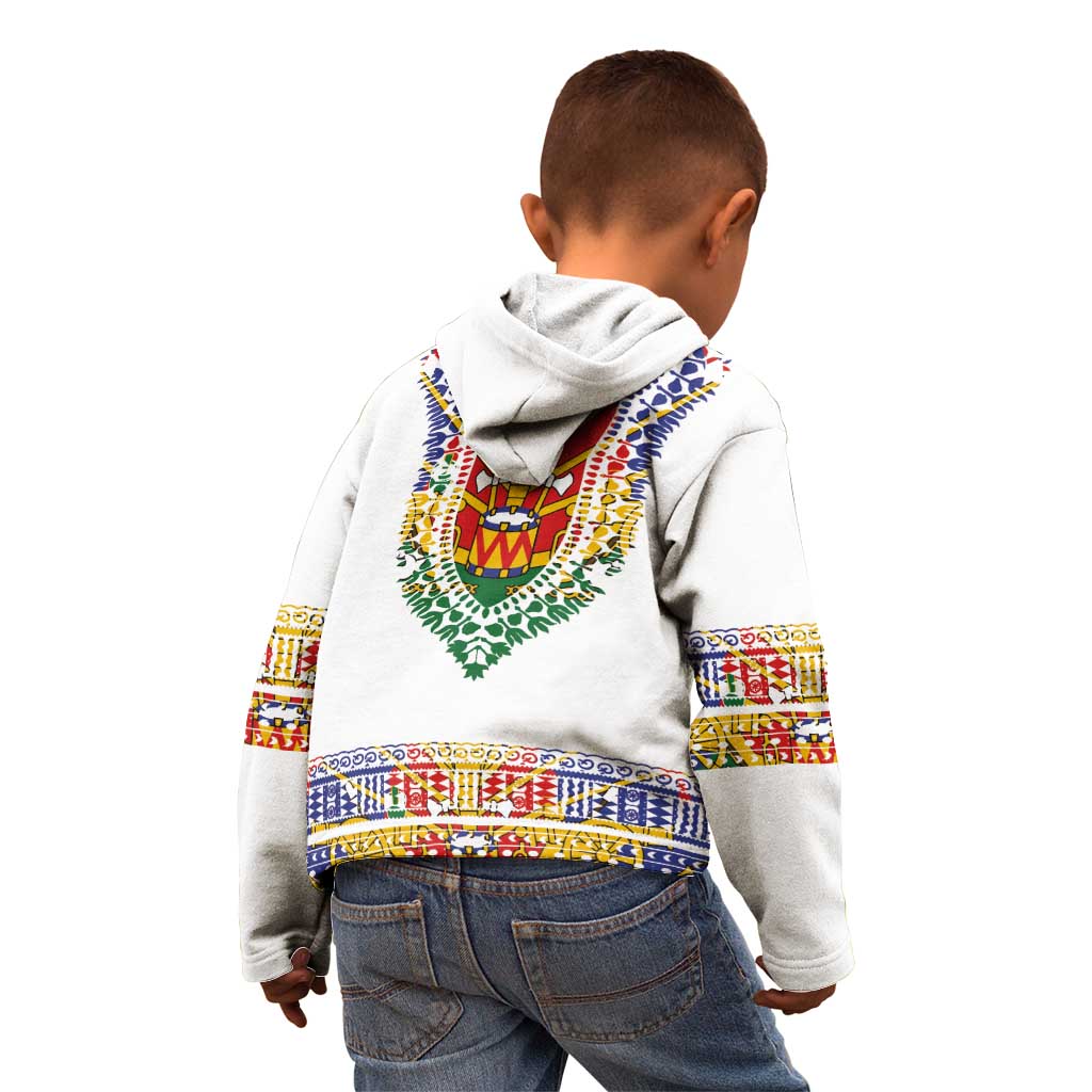 Haiti Flag Traditional Dashiki Kid Hoodie White Color - Polynesian Pride