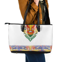 Haiti Flag Traditional Dashiki Leather Tote Bag White Color - Polynesian Pride