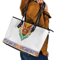 Haiti Flag Traditional Dashiki Leather Tote Bag White Color - Polynesian Pride