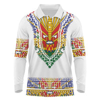 Haiti Flag Traditional Dashiki Long Sleeve Polo Shirt White Color LT03 White - Polynesian Pride