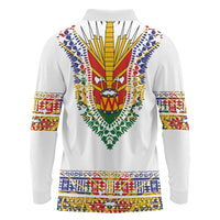 Haiti Flag Traditional Dashiki Long Sleeve Polo Shirt White Color LT03 - Polynesian Pride