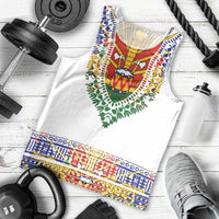 Haiti Flag Traditional Dashiki Men Tank Top White Color - Polynesian Pride