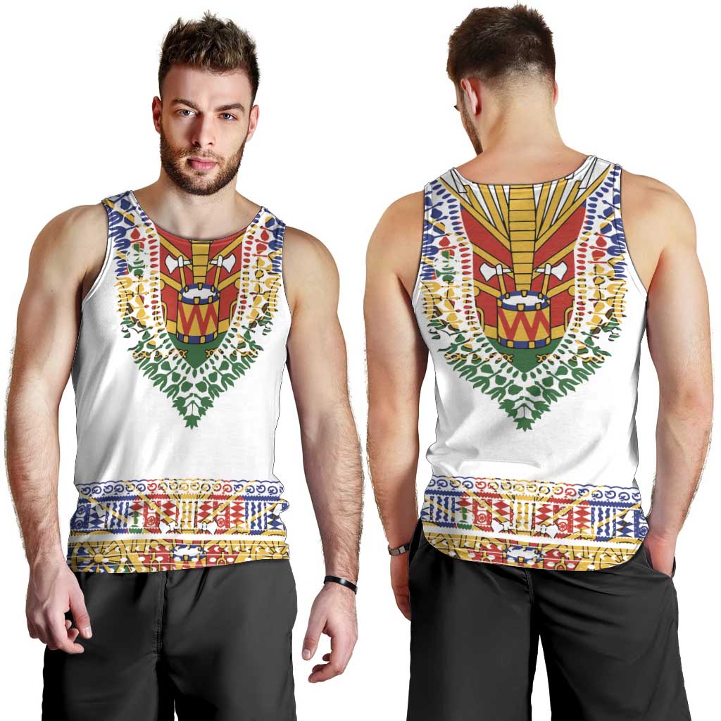 Haiti Flag Traditional Dashiki Men Tank Top White Color - Polynesian Pride