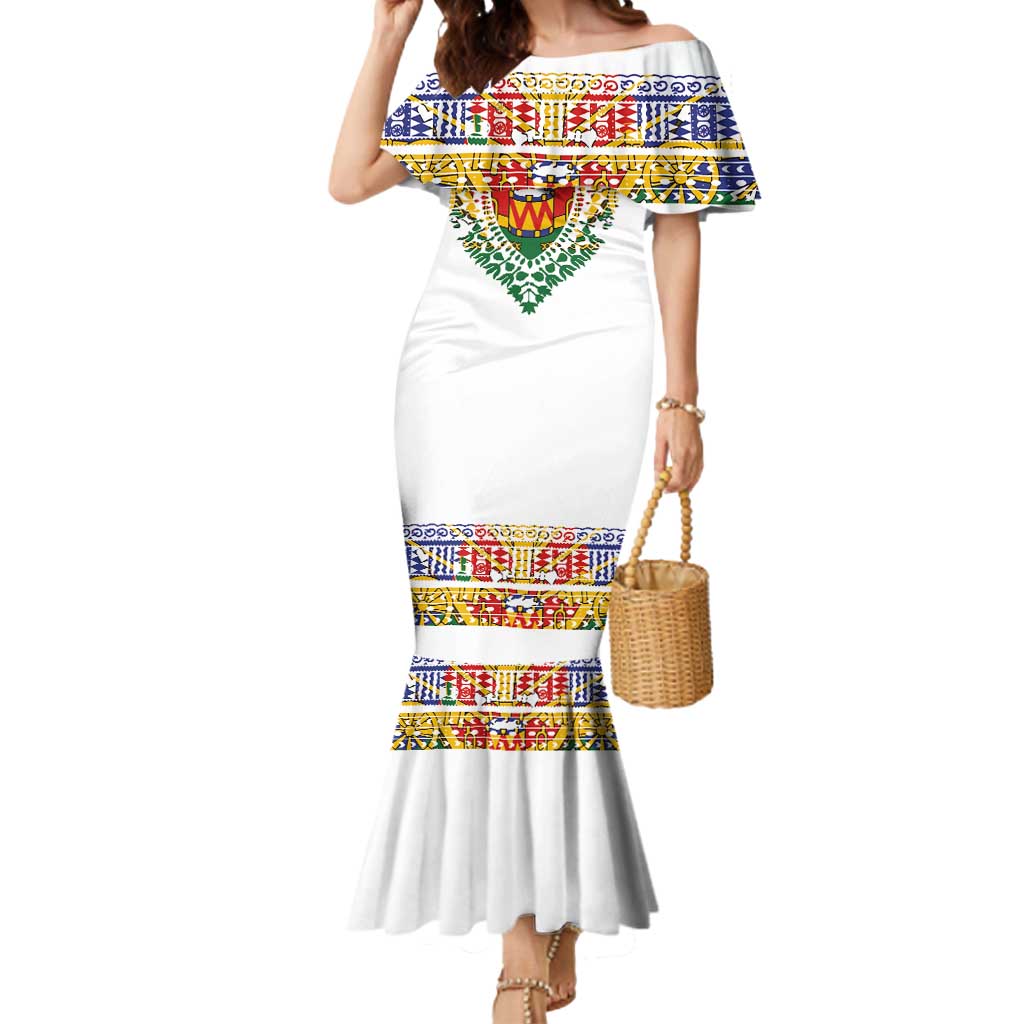 Haiti Flag Traditional Dashiki Mermaid Dress White Color LT03 Women White - Polynesian Pride