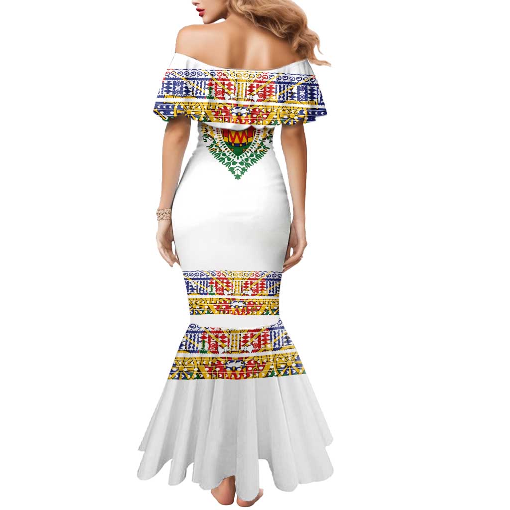 Haiti Flag Traditional Dashiki Mermaid Dress White Color LT03 - Polynesian Pride