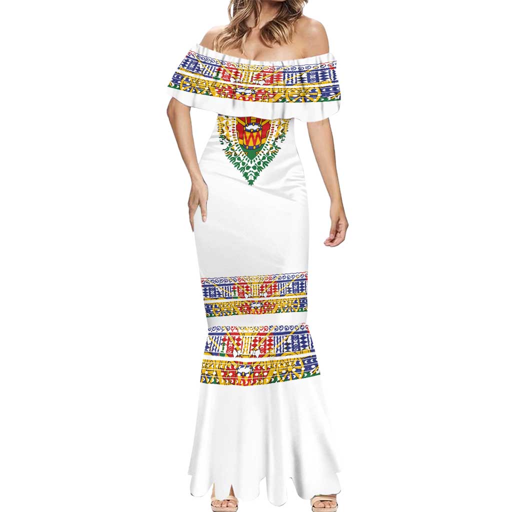 Haiti Flag Traditional Dashiki Mermaid Dress White Color LT03 - Polynesian Pride