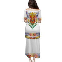 Haiti Flag Traditional Dashiki Puletasi White Color - Polynesian Pride